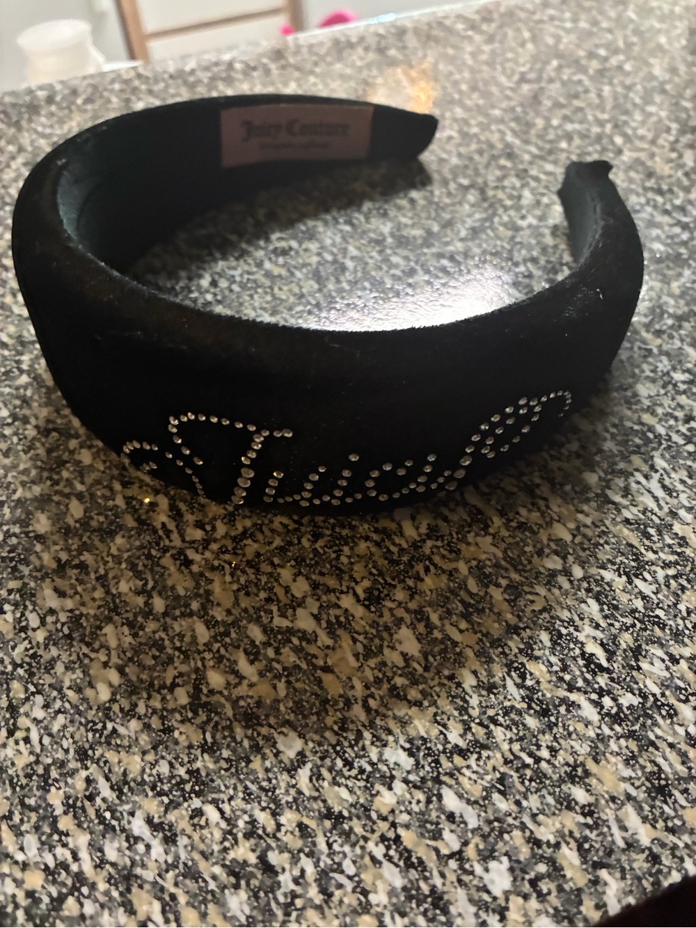Juicy Couture Black Embellished Crystal Logo Padded Headband